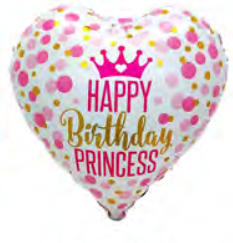 KВ164 18" серце з малюнком Happy Birthday Princess рожевий Китай
