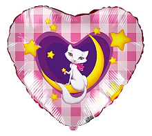 750124 18* серце з малюнком Кошка на місяці  Agura 