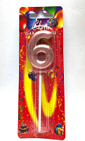 Свічка декоративна металік (цифра 6) РОЖЕВЕ-ЗОЛОТО, 1 шт