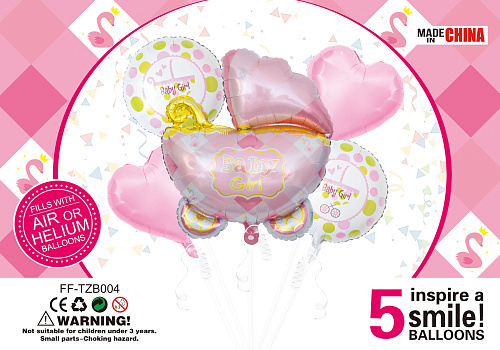 Набор шаров FF-TZB004 "Коляска розовая" 5шт