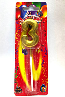 Свічка декоративна металік (цифра 3) ЗОЛОТО, 1 шт
