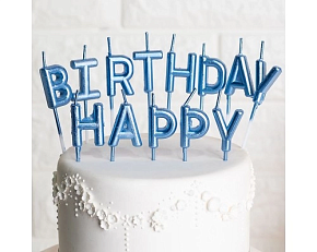 Свічки до торту "Happy Birthday" перламутр синій