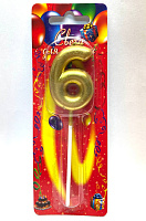 Свічка декоративна металік (цифра 6) ЗОЛОТО, 1 шт